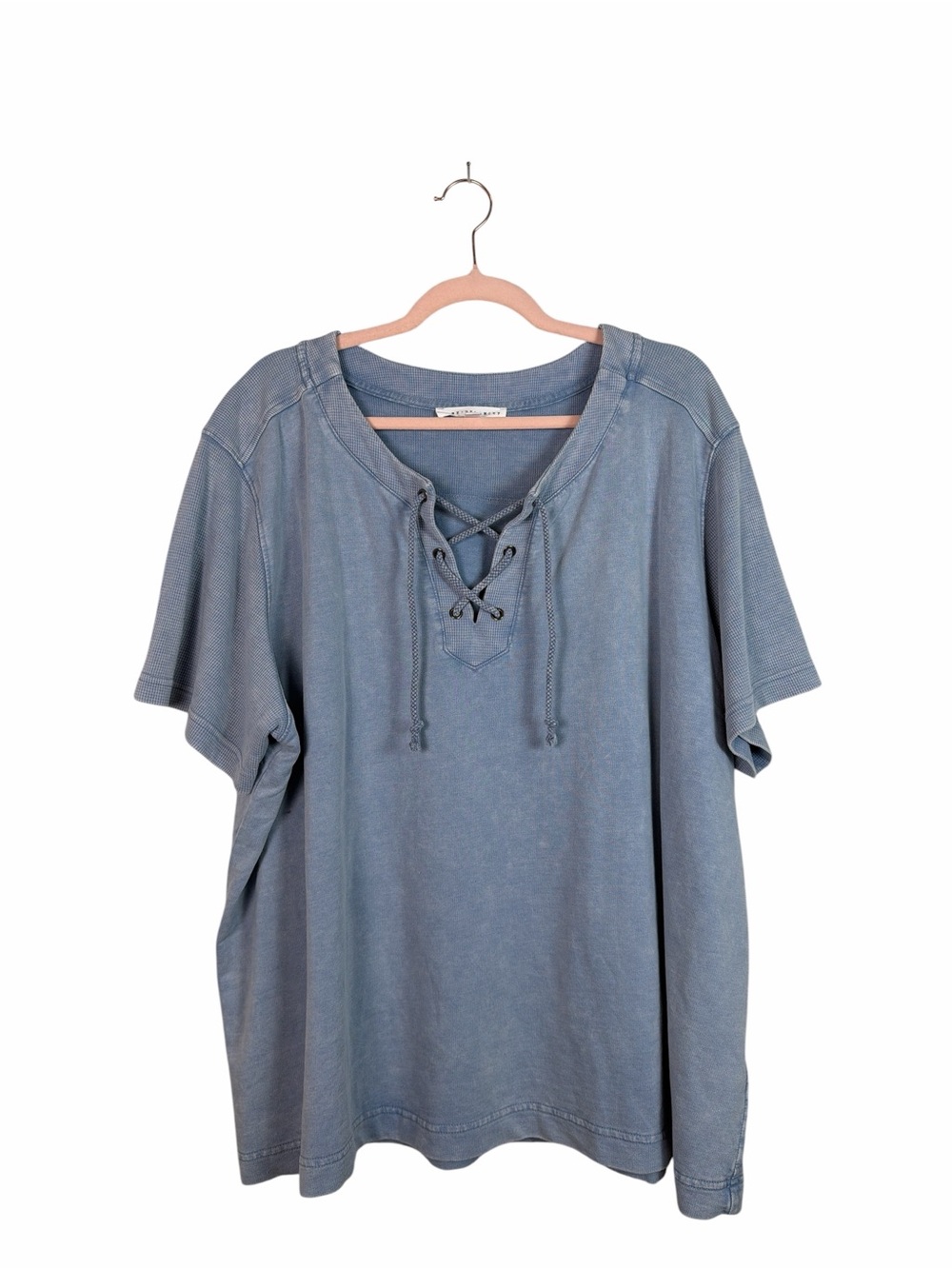 Jane + Delancey Women’s 3X Blue Mineral Wash Lace-Up Short Sleeve Top